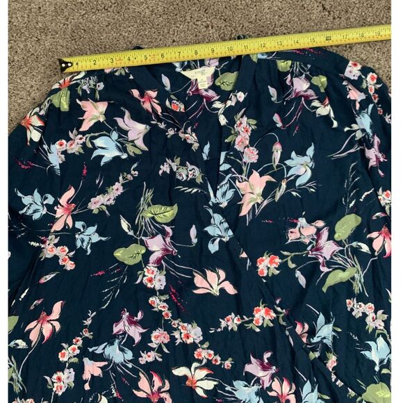 terra & sky Women Top 4X Blue Floral Mixed Media Faux Wrap Relaxed Comfort - Picture 6 of 9